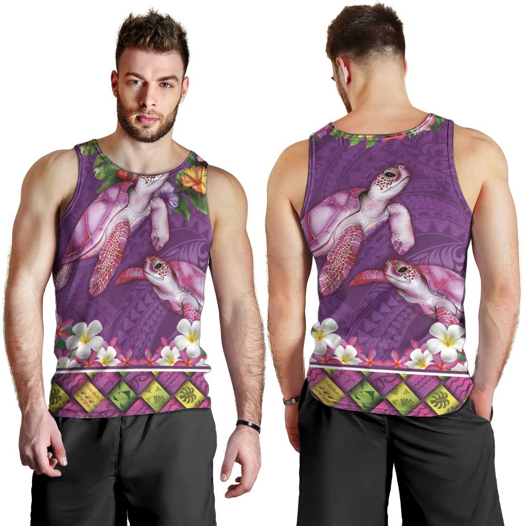 Hawaiian Lei Turtle and Plumeria Men Tank Top Polynerian Art Tattoo-Mauve Color LT03 - Polynesian Pride