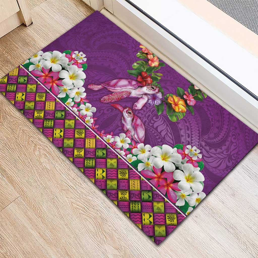 Hawaiian Lei Turtle and Plumeria Rubber Doormat Polynerian Art Tattoo-Mauve Color LT03 - Polynesian Pride