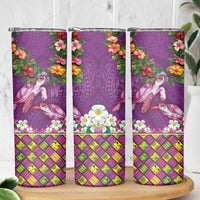 Hawaiian Lei Turtle and Plumeria Skinny Tumbler Polynerian Art Tattoo-Mauve Color