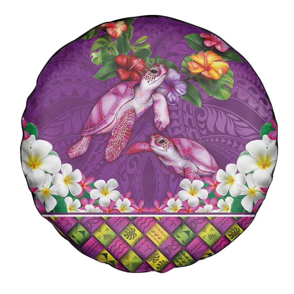 Hawaiian Lei Turtle and Plumeria Spare Tire Cover Polynerian Art Tattoo-Mauve Color