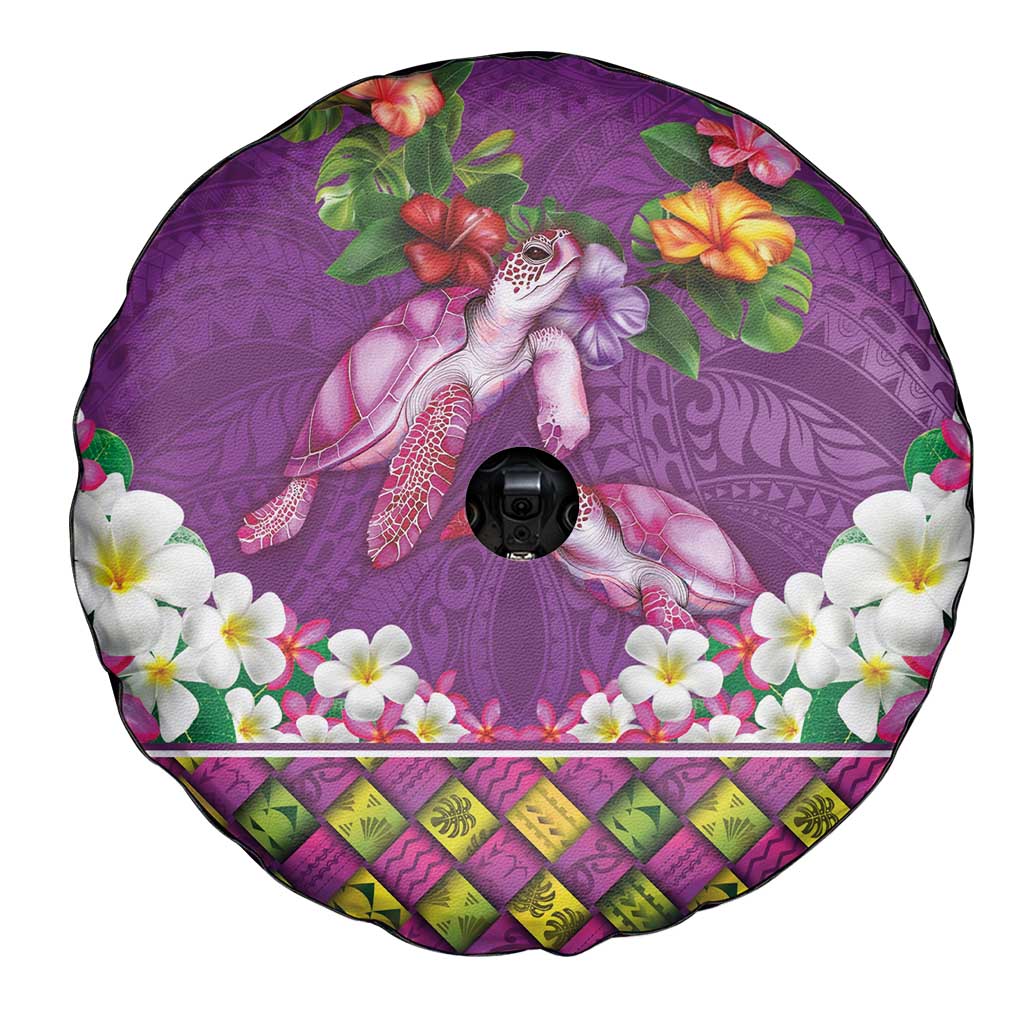 Hawaiian Lei Turtle and Plumeria Spare Tire Cover Polynerian Art Tattoo-Mauve Color