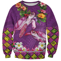 Hawaiian Lei Turtle and Plumeria Sweatshirt Polynerian Art Tattoo-Mauve Color LT03 Unisex Purple - Polynesian Pride