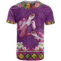 Hawaiian Lei Turtle and Plumeria T Shirt Polynerian Art Tattoo-Mauve Color