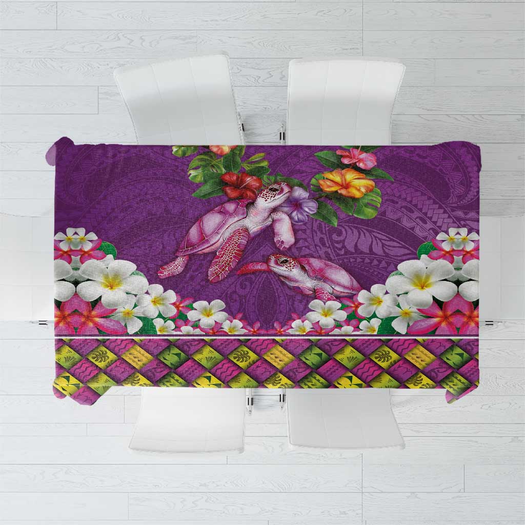 Hawaiian Lei Turtle and Plumeria Tablecloth Polynerian Art Tattoo-Mauve Color LT03 Purple - Polynesian Pride