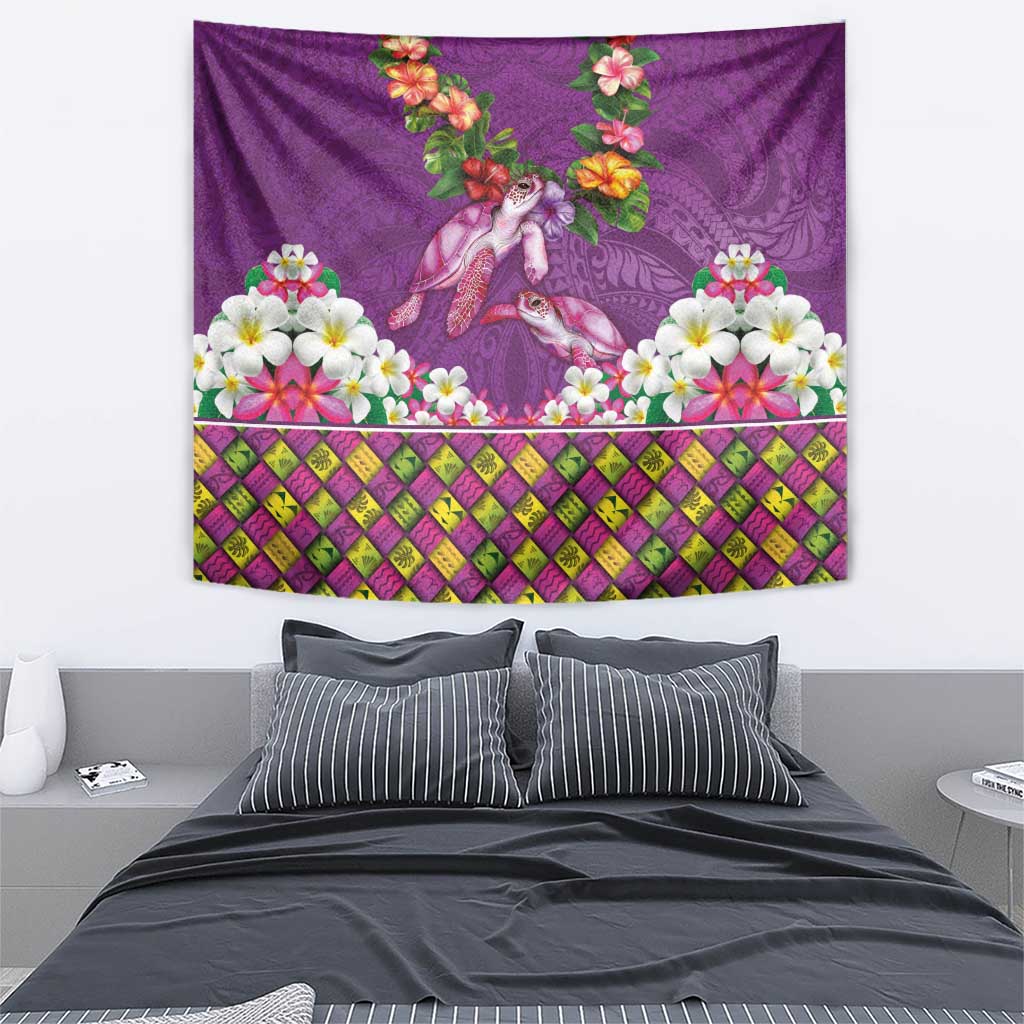 Hawaiian Lei Turtle and Plumeria Tapestry Polynerian Art Tattoo-Mauve Color