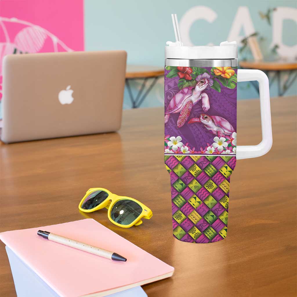 Hawaiian Lei Turtle and Plumeria Tumbler With Handle Polynerian Art Tattoo-Mauve Color LT03 - Polynesian Pride