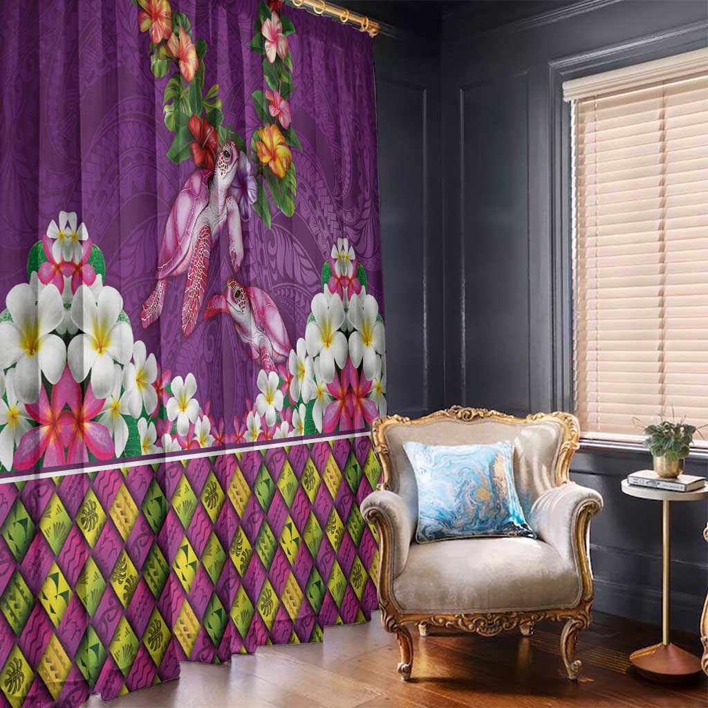 Hawaiian Lei Turtle and Plumeria Window Curtain Polynerian Art Tattoo-Mauve Color LT03 - Polynesian Pride