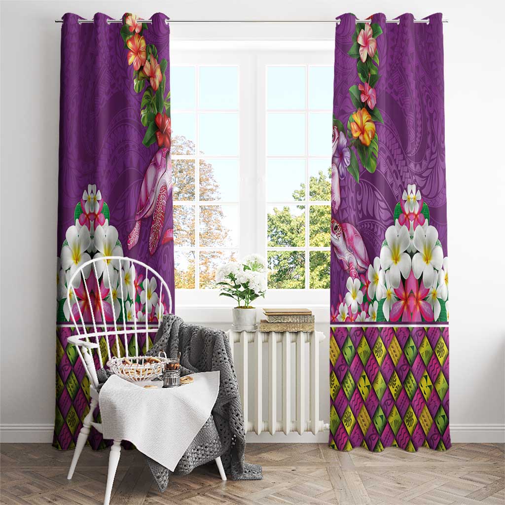 Hawaiian Lei Turtle and Plumeria Window Curtain Polynerian Art Tattoo-Mauve Color LT03 - Polynesian Pride