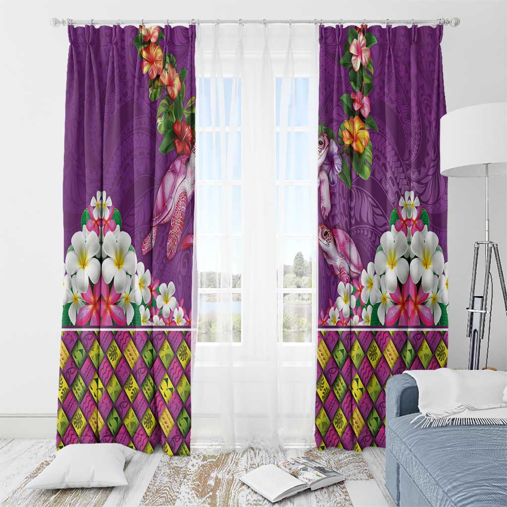 Hawaiian Lei Turtle and Plumeria Window Curtain Polynerian Art Tattoo-Mauve Color LT03 - Polynesian Pride