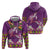 Hawaiian Lei Turtle and Plumeria Zip Hoodie Polynerian Art Tattoo-Mauve Color