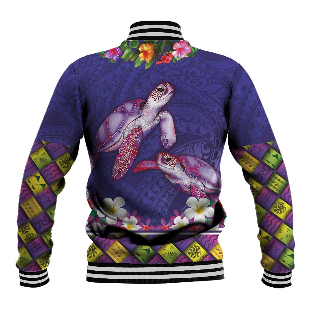 Hawaiian Lei Turtle and Plumeria Baseball Jacket Polynerian Art Tattoo-Navy Color LT03 - Polynesian Pride