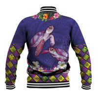 Hawaiian Lei Turtle and Plumeria Baseball Jacket Polynerian Art Tattoo-Navy Color LT03 - Polynesian Pride