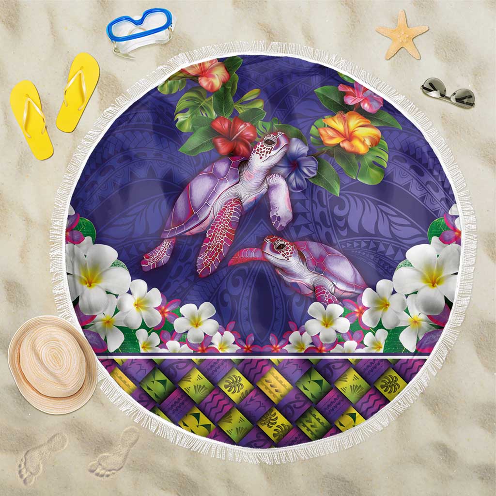Hawaiian Lei Turtle and Plumeria Beach Blanket Polynerian Art Tattoo-Navy Color LT03 One Size 150cm Navy - Polynesian Pride