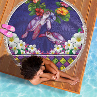 Hawaiian Lei Turtle and Plumeria Beach Blanket Polynerian Art Tattoo-Navy Color LT03 - Polynesian Pride