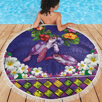 Hawaiian Lei Turtle and Plumeria Beach Blanket Polynerian Art Tattoo-Navy Color LT03 - Polynesian Pride