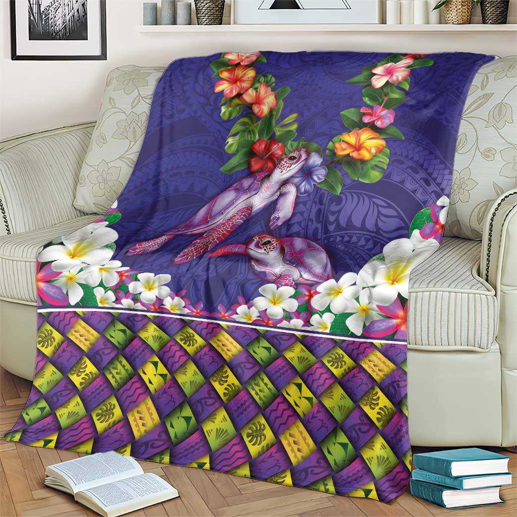 Hawaiian Lei Turtle and Plumeria Blanket Polynerian Art Tattoo-Navy Color LT03 - Polynesian Pride