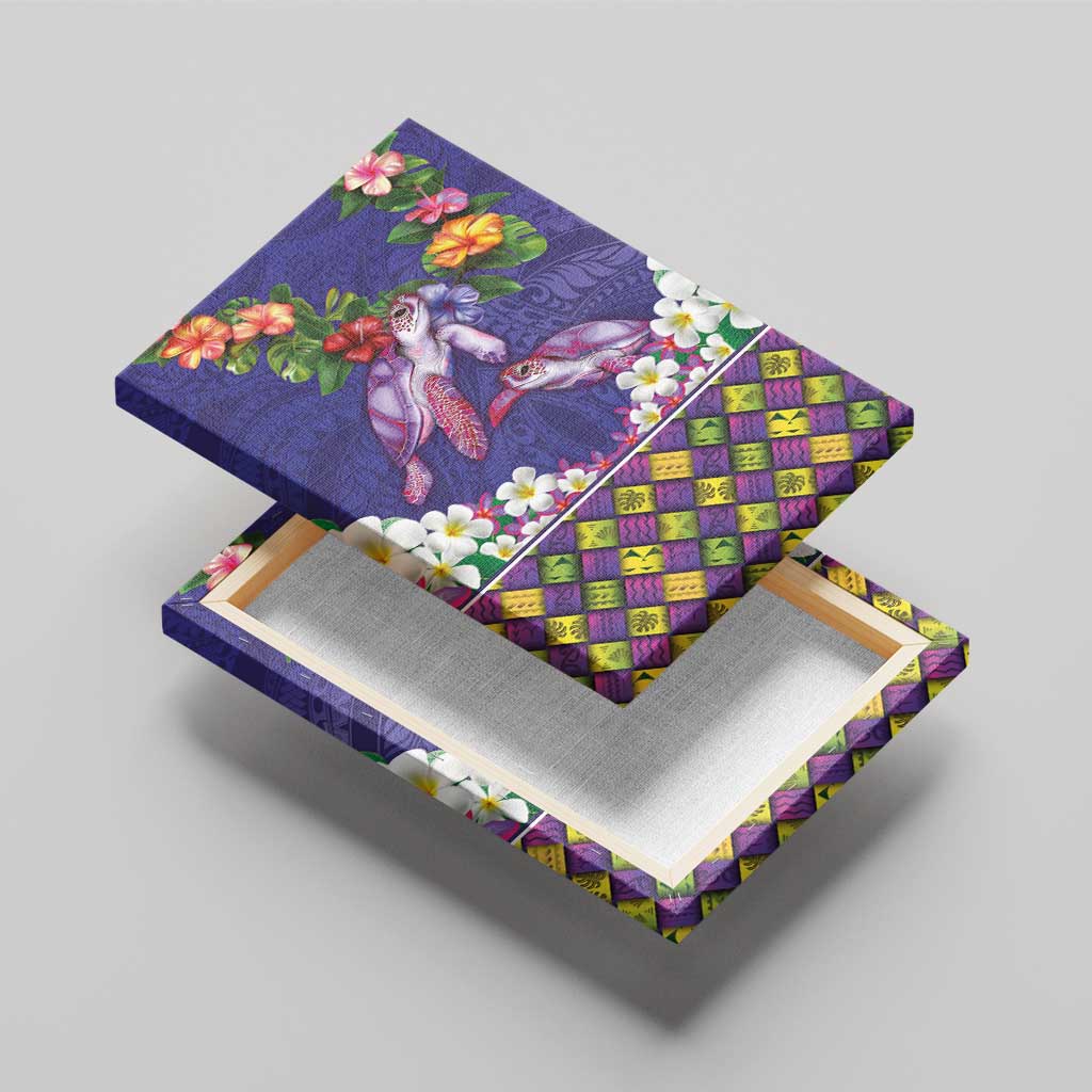 Hawaiian Lei Turtle and Plumeria Canvas Wall Art Polynerian Art Tattoo-Navy Color LT03 - Polynesian Pride