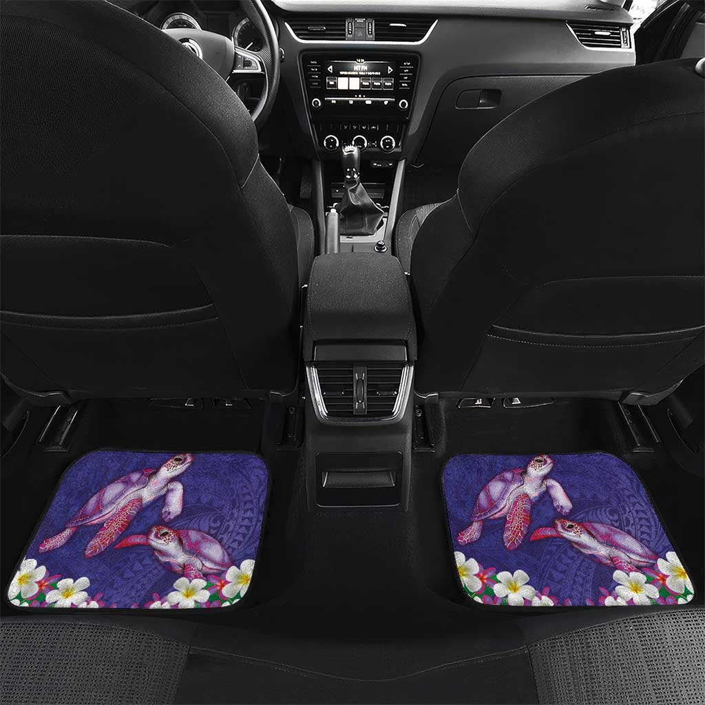 Hawaiian Lei Turtle and Plumeria Car Mats Polynerian Art Tattoo-Navy Color