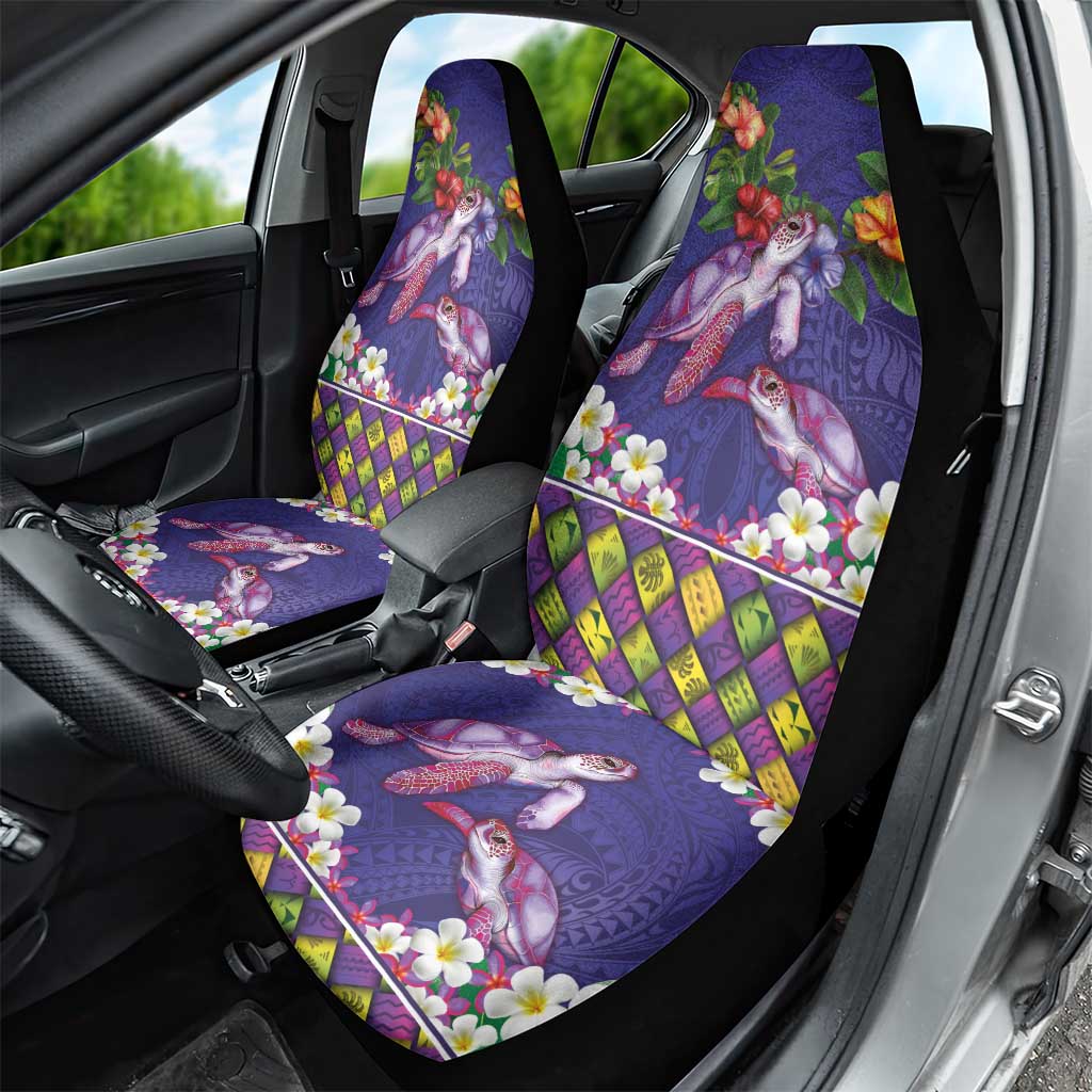 Hawaiian Lei Turtle and Plumeria Car Seat Cover Polynerian Art Tattoo-Navy Color