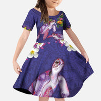 Hawaiian Lei Turtle and Plumeria Family Matching Mermaid Dress and Hawaiian Shirt Polynerian Art Tattoo-Navy Color