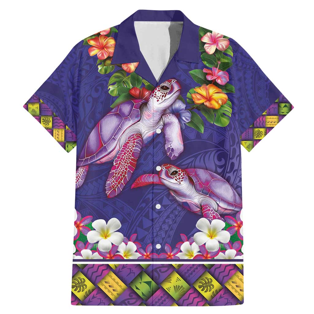 Hawaiian Lei Turtle and Plumeria Family Matching Mermaid Dress and Hawaiian Shirt Polynerian Art Tattoo-Navy Color