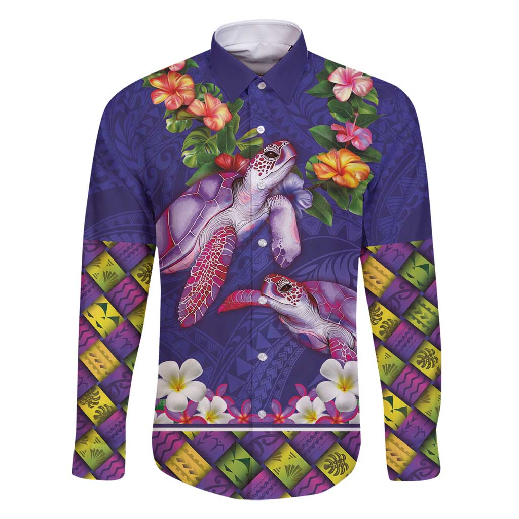 Hawaiian Lei Turtle and Plumeria Family Matching Off Shoulder Maxi Dress and Hawaiian Shirt Polynerian Art Tattoo-Navy Color