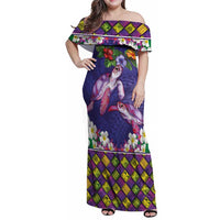 Hawaiian Lei Turtle and Plumeria Family Matching Off Shoulder Maxi Dress and Hawaiian Shirt Polynerian Art Tattoo-Navy Color