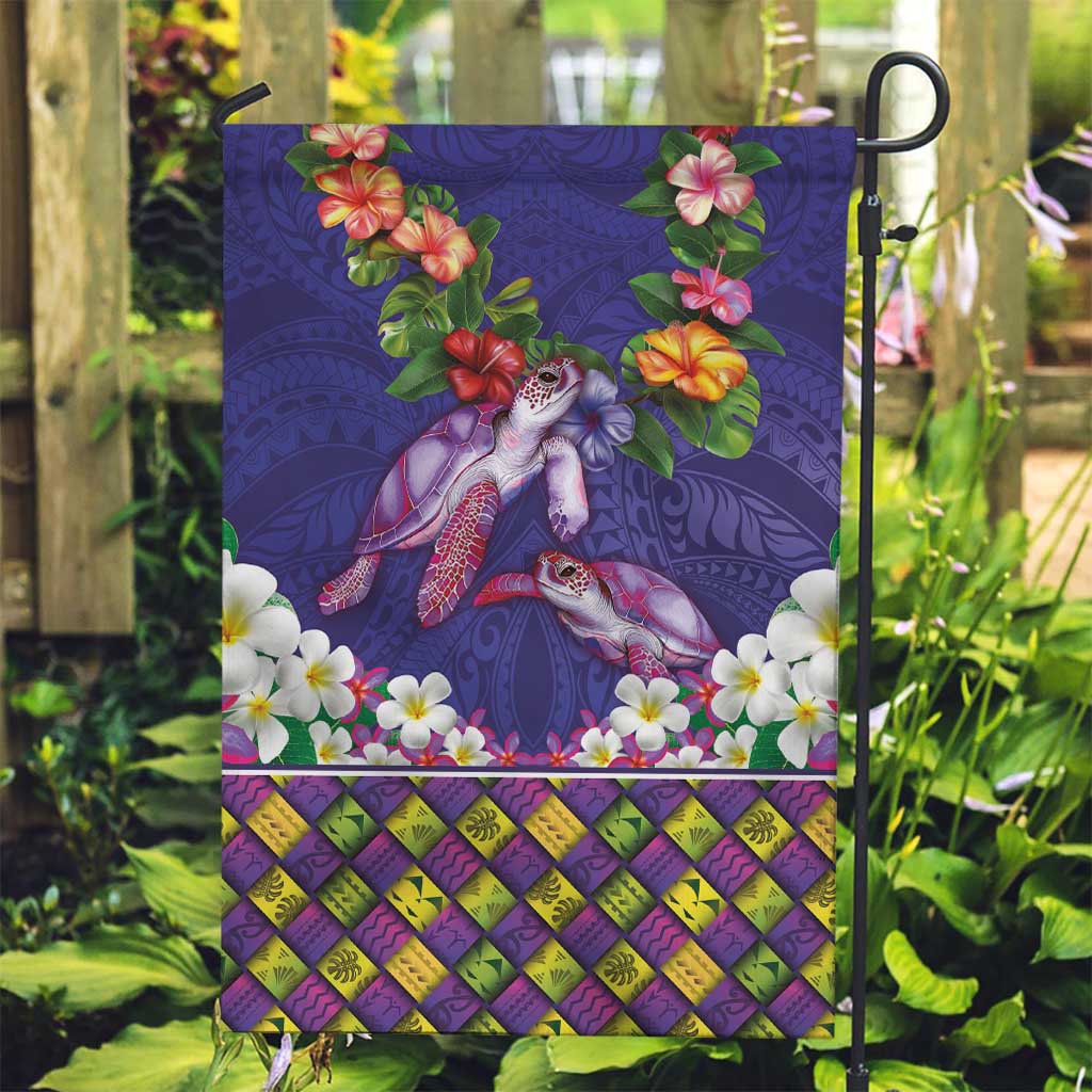 Hawaiian Lei Turtle and Plumeria Garden Flag Polynerian Art Tattoo-Navy Color LT03 Garden Flag Navy - Polynesian Pride