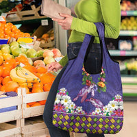 Hawaiian Lei Turtle and Plumeria Grocery Bag Polynerian Art Tattoo-Navy Color