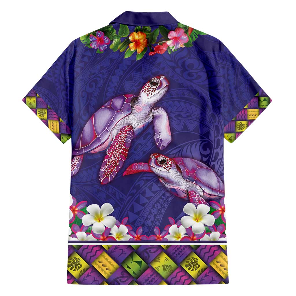 Hawaiian Lei Turtle and Plumeria Hawaiian Shirt Polynerian Art Tattoo-Navy Color LT03 - Polynesian Pride