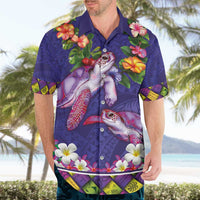 Hawaiian Lei Turtle and Plumeria Hawaiian Shirt Polynerian Art Tattoo-Navy Color LT03 - Polynesian Pride