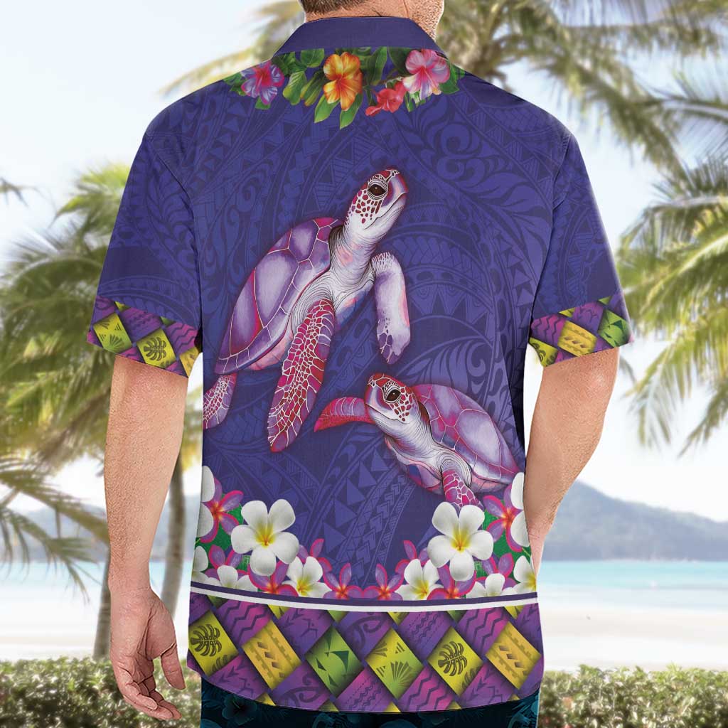 Hawaiian Lei Turtle and Plumeria Hawaiian Shirt Polynerian Art Tattoo-Navy Color LT03 - Polynesian Pride