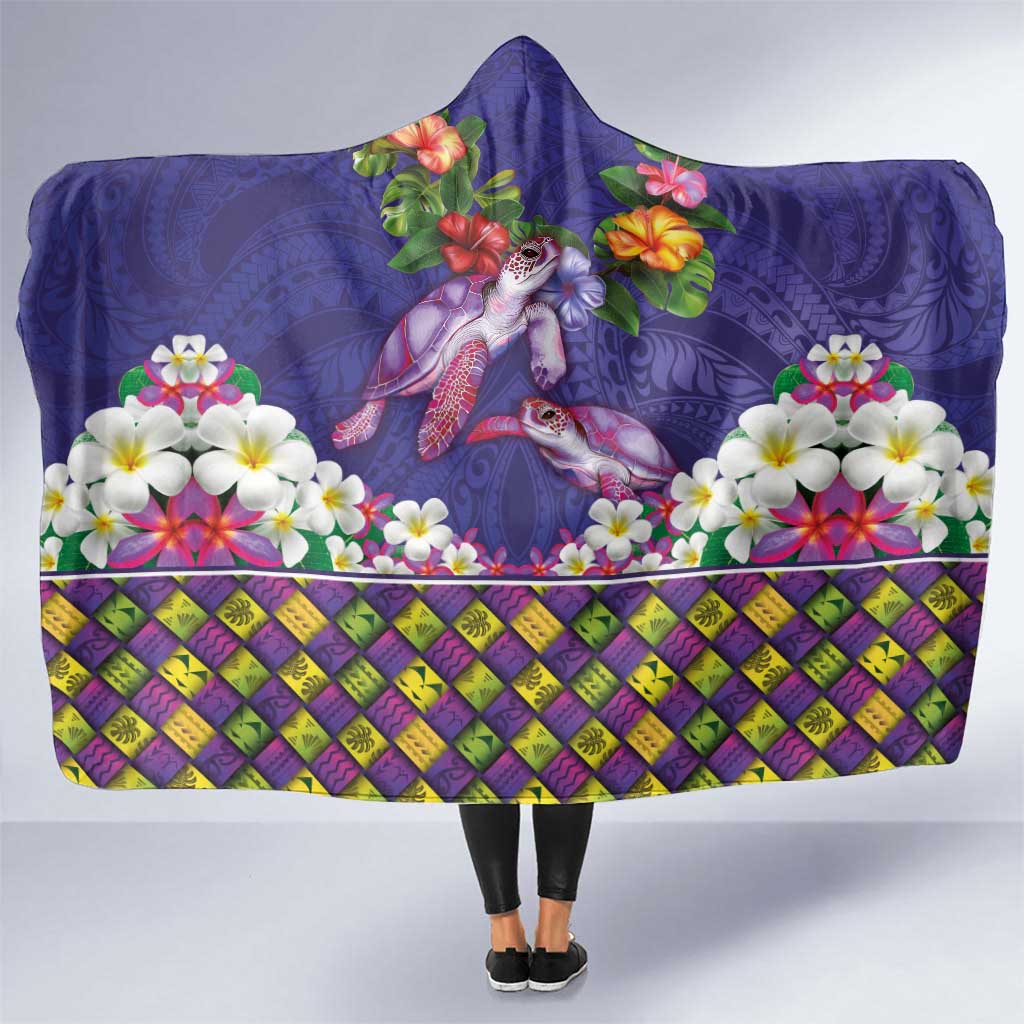 Hawaiian Lei Turtle and Plumeria Hooded Blanket Polynerian Art Tattoo-Navy Color LT03 One Size Navy - Polynesian Pride