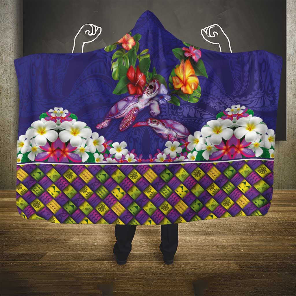 Hawaiian Lei Turtle and Plumeria Hooded Blanket Polynerian Art Tattoo-Navy Color LT03 - Polynesian Pride