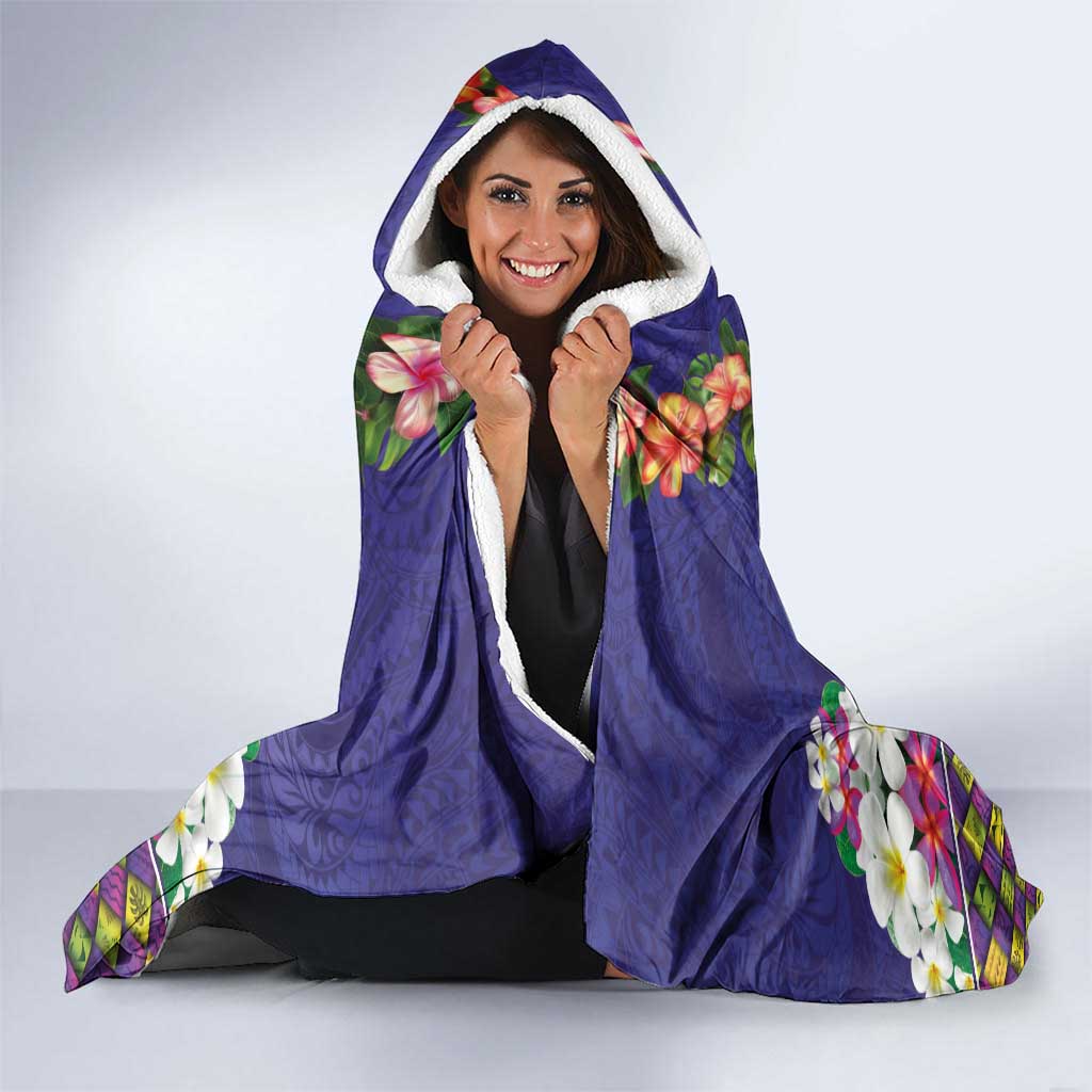 Hawaiian Lei Turtle and Plumeria Hooded Blanket Polynerian Art Tattoo-Navy Color LT03 - Polynesian Pride