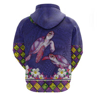 Hawaiian Lei Turtle and Plumeria Hoodie Polynerian Art Tattoo-Navy Color