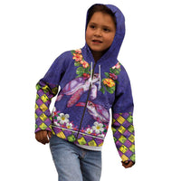 Hawaiian Lei Turtle and Plumeria Kid Hoodie Polynerian Art Tattoo-Navy Color