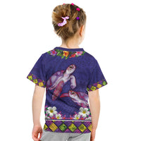 Hawaiian Lei Turtle and Plumeria Kid T Shirt Polynerian Art Tattoo-Navy Color