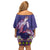 Hawaiian Lei Turtle and Plumeria Off Shoulder Short Dress Polynerian Art Tattoo-Navy Color