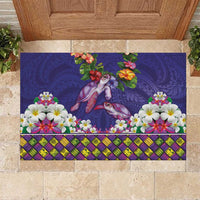 Hawaiian Lei Turtle and Plumeria Rubber Doormat Polynerian Art Tattoo-Navy Color LT03 Navy - Polynesian Pride
