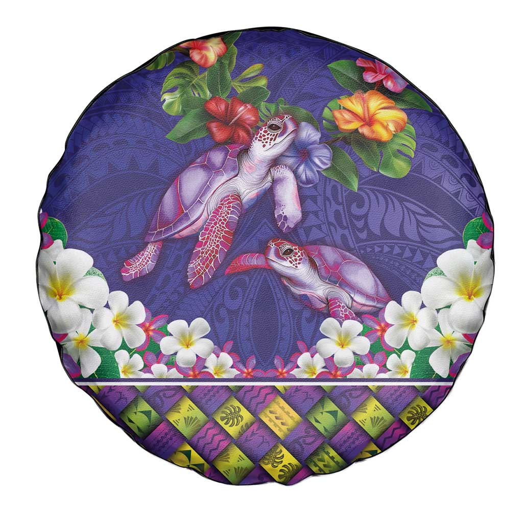 Hawaiian Lei Turtle and Plumeria Spare Tire Cover Polynerian Art Tattoo-Navy Color