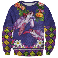 Hawaiian Lei Turtle and Plumeria Sweatshirt Polynerian Art Tattoo-Navy Color LT03 Unisex Navy - Polynesian Pride