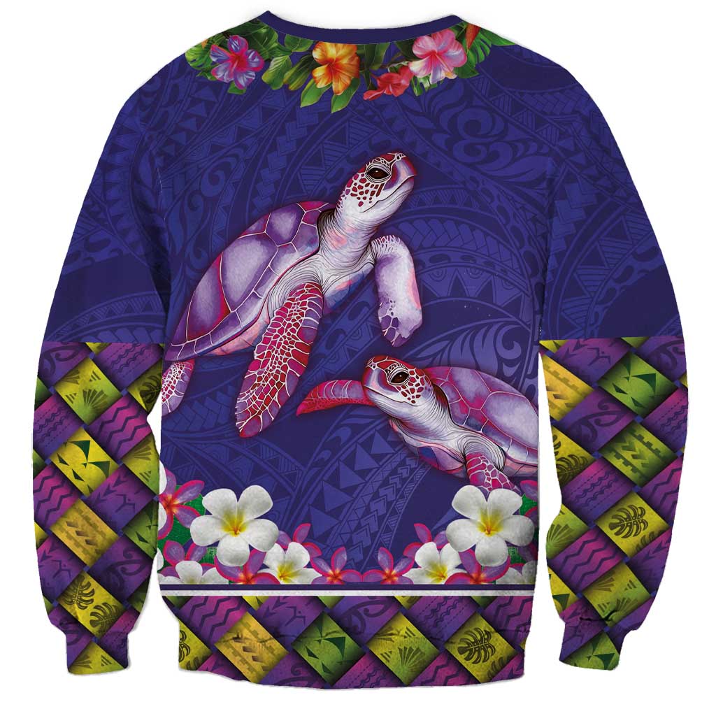Hawaiian Lei Turtle and Plumeria Sweatshirt Polynerian Art Tattoo-Navy Color LT03 - Polynesian Pride