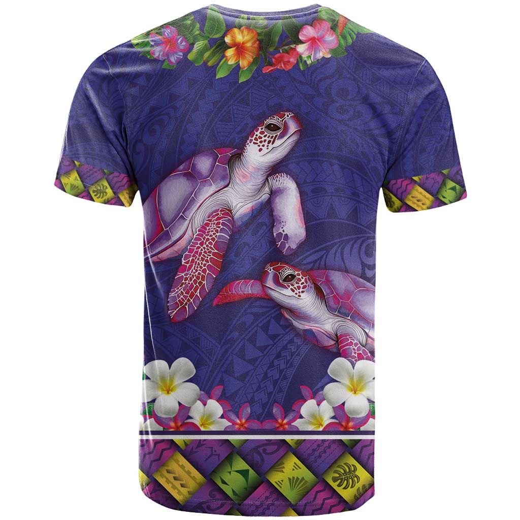 Hawaiian Lei Turtle and Plumeria T Shirt Polynerian Art Tattoo-Navy Color