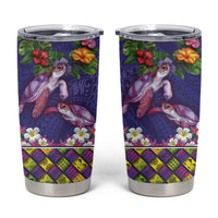 Hawaiian Lei Turtle and Plumeria Tumbler Cup Polynerian Art Tattoo-Navy Color