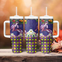 Hawaiian Lei Turtle and Plumeria Tumbler With Handle Polynerian Art Tattoo-Navy Color LT03 - Polynesian Pride