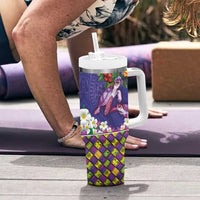 Hawaiian Lei Turtle and Plumeria Tumbler With Handle Polynerian Art Tattoo-Navy Color LT03 - Polynesian Pride
