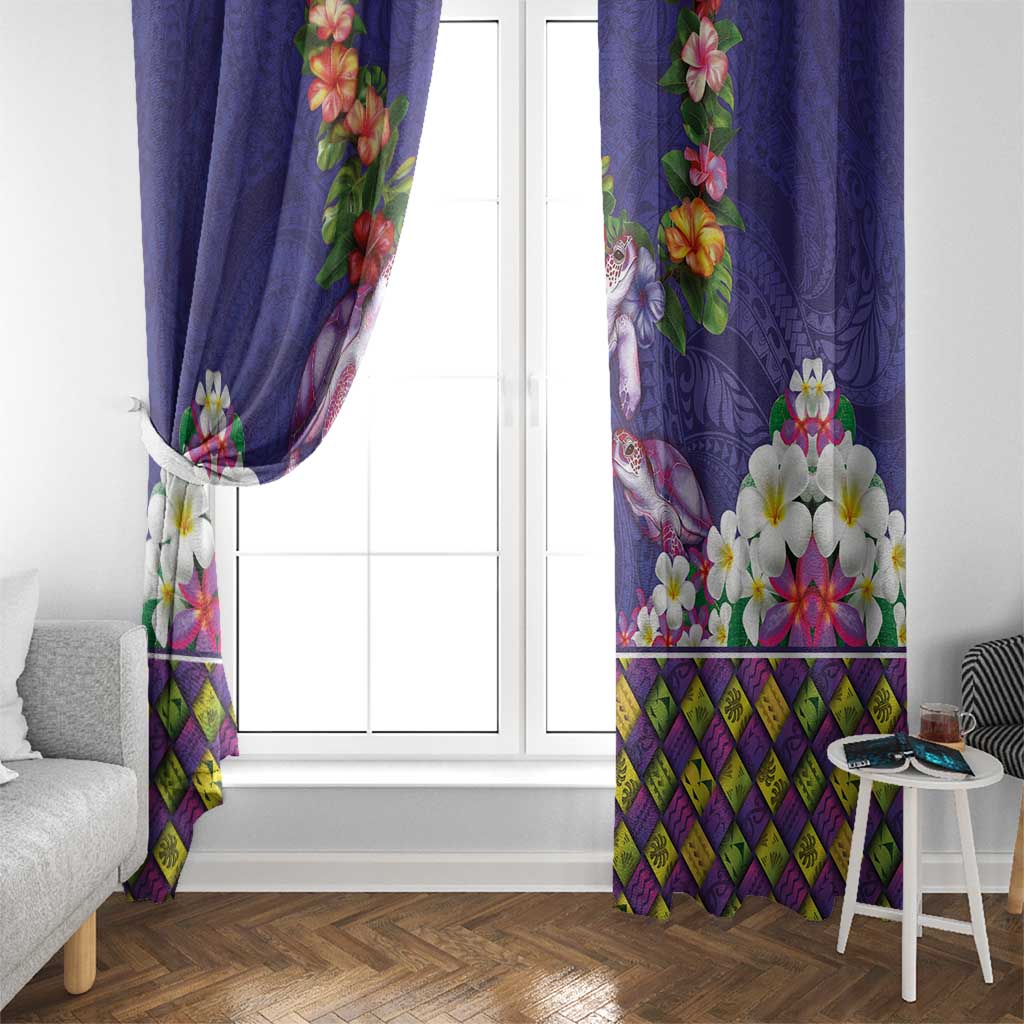 Hawaiian Lei Turtle and Plumeria Window Curtain Polynerian Art Tattoo-Navy Color LT03 - Polynesian Pride