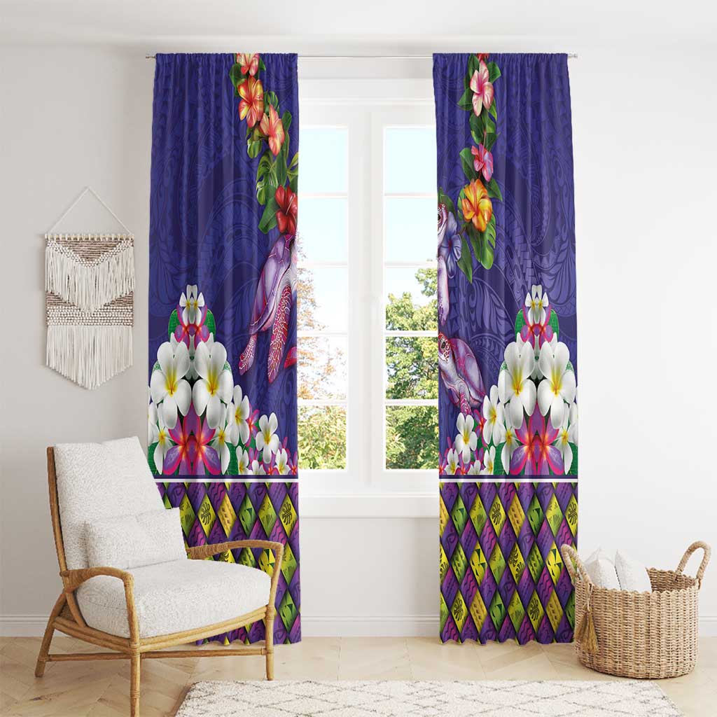 Hawaiian Lei Turtle and Plumeria Window Curtain Polynerian Art Tattoo-Navy Color LT03 - Polynesian Pride