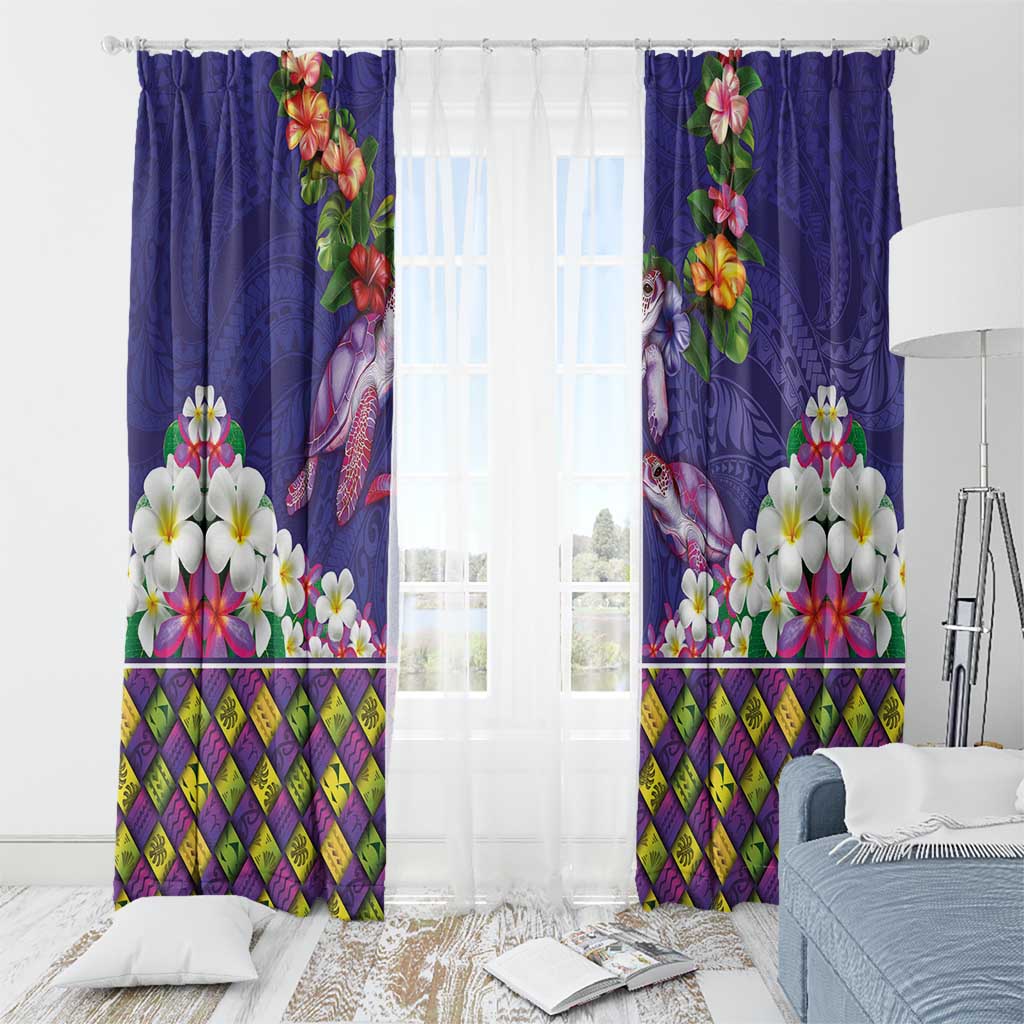 Hawaiian Lei Turtle and Plumeria Window Curtain Polynerian Art Tattoo-Navy Color LT03 - Polynesian Pride